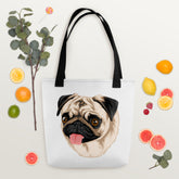 White Tote Bag With Pug