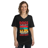 Black Unisex Short Sleeve V-Neck T-Shirt - Dogs Make Me Happy #1