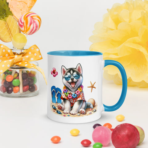 11oz Summer Vibes At The Beach - Siberian Husky 11oz Summer Vibes At The Beach - Siberian Husky