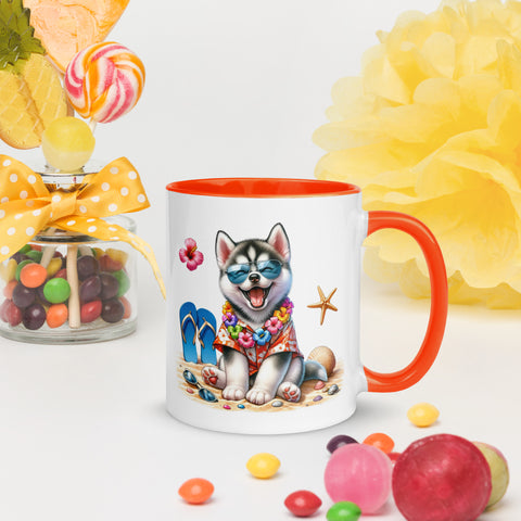 11oz Summer Vibes At The Beach - Siberian Husky 11oz Summer Vibes At The Beach - Siberian Husky