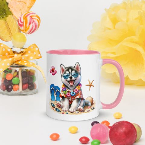 11oz Summer Vibes At The Beach - Siberian Husky 11oz Summer Vibes At The Beach - Siberian Husky