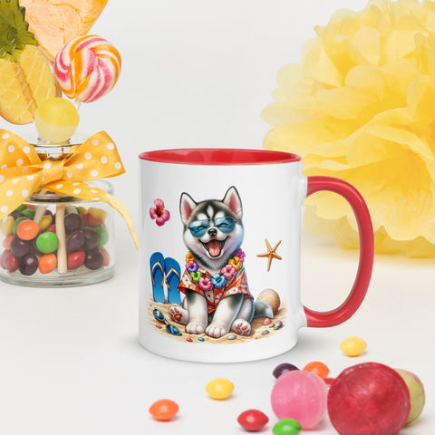 11oz Summer Vibes At The Beach - Siberian Husky 11oz Summer Vibes At The Beach - Siberian Husky