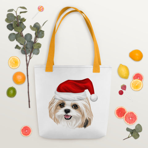 White Tote Bag With Santa Shih Tzu