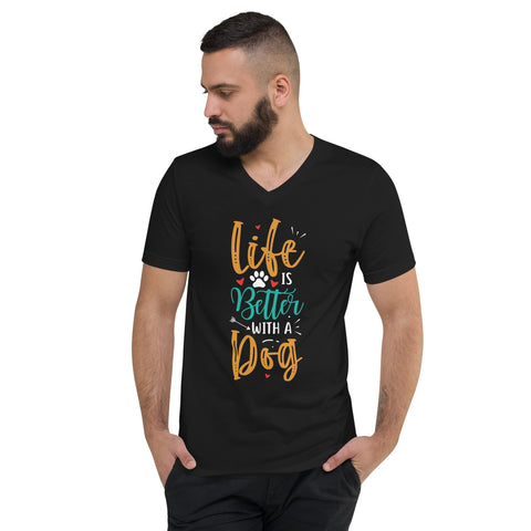 Black Unisex Short Sleeve V-Neck T-Shirt - Life Is Better #1