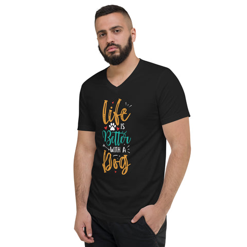 Black Unisex Short Sleeve V-Neck T-Shirt - Life Is Better #1