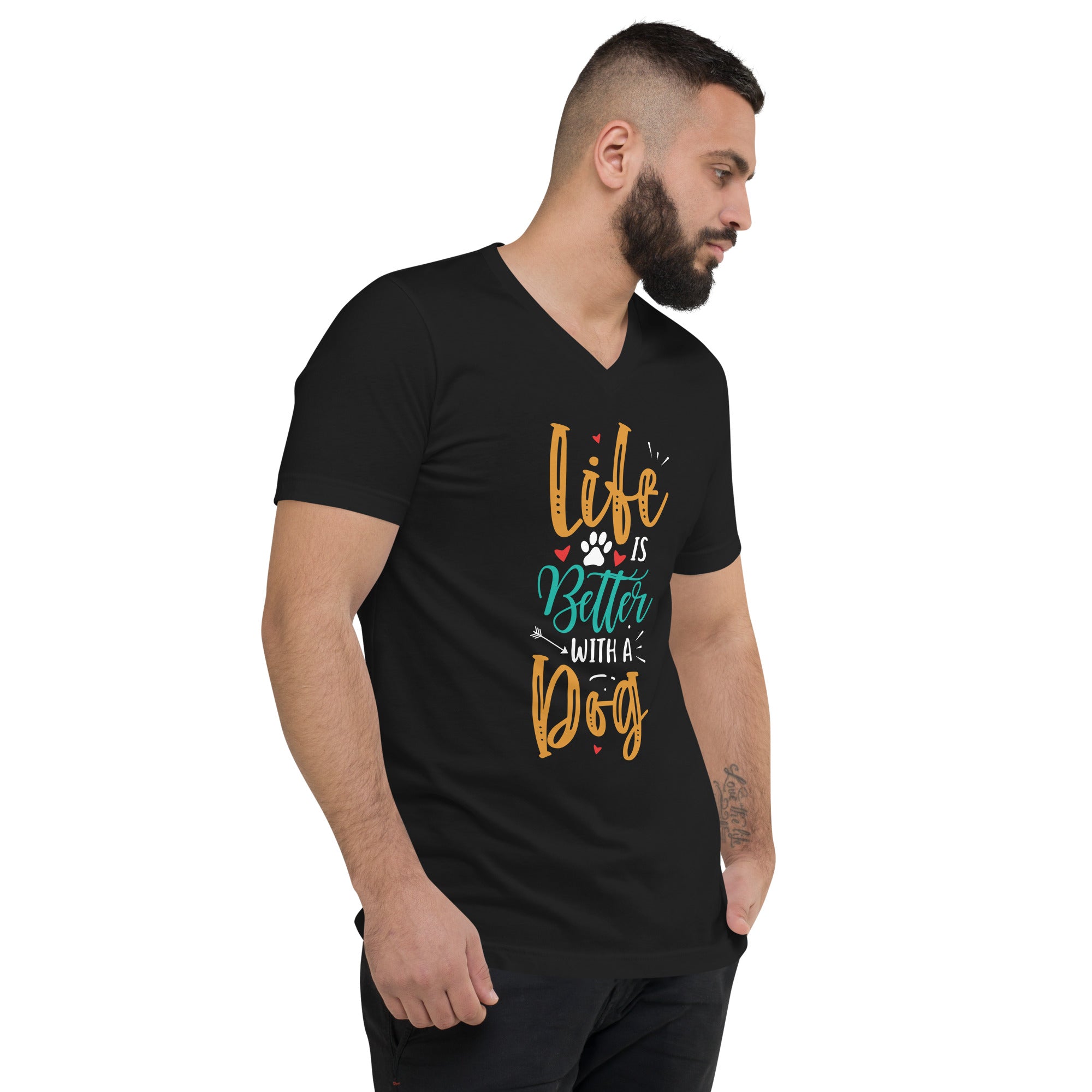 Black Unisex Short Sleeve V-Neck T-Shirt - Life Is Better #1